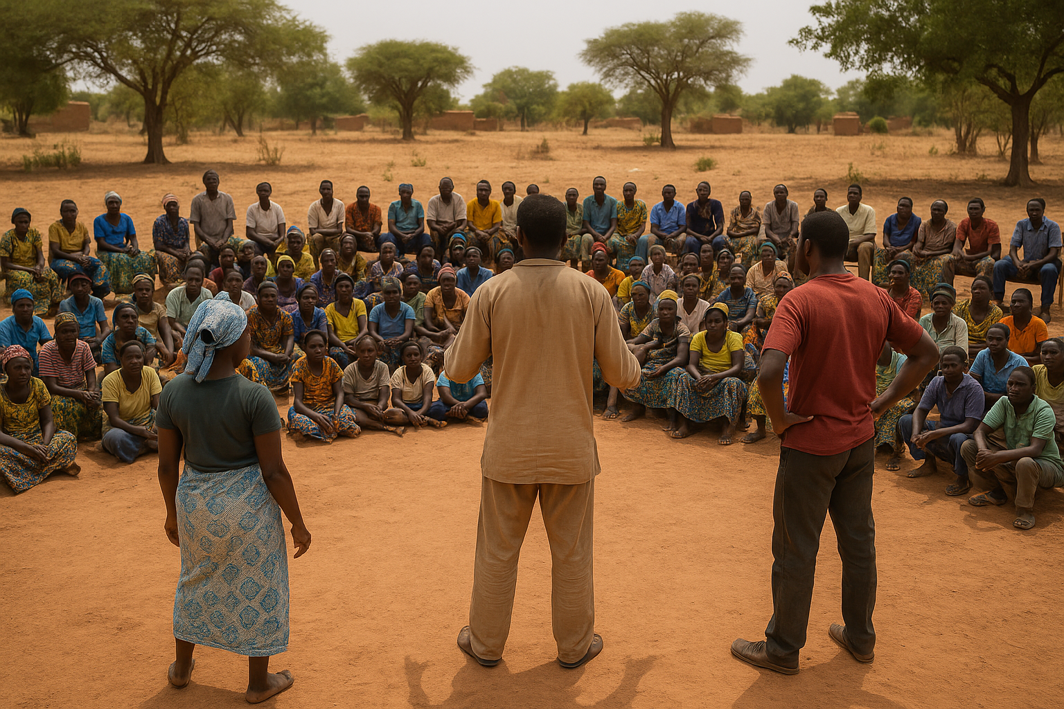 Représentation théâtrale en village au Burkina Faso